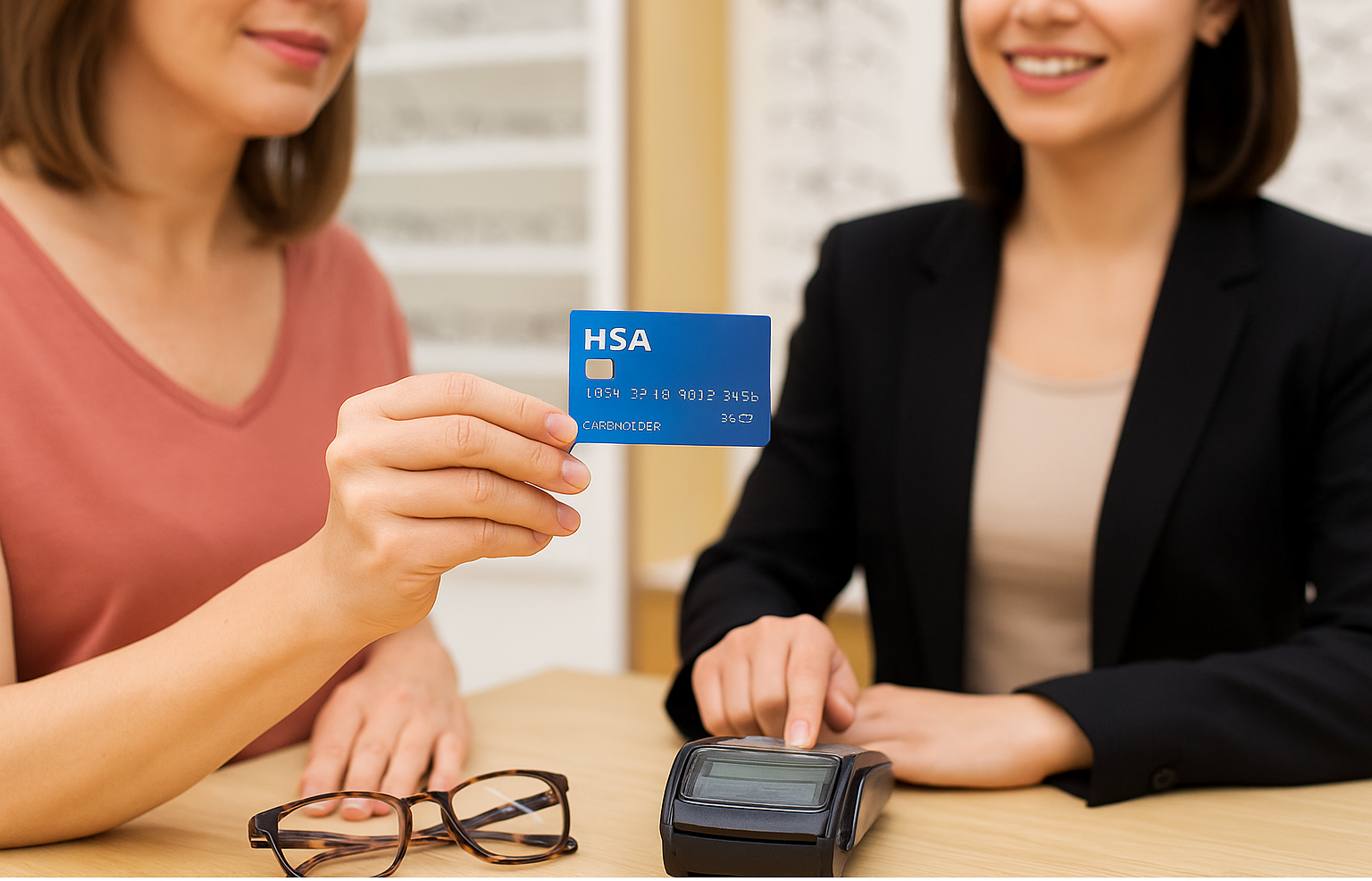 Customer using HSA card for prescription eyeglasses in Palm Beach Gardens