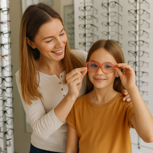 Child selecting glasses in Optical Gallery Palm Beach Gardens