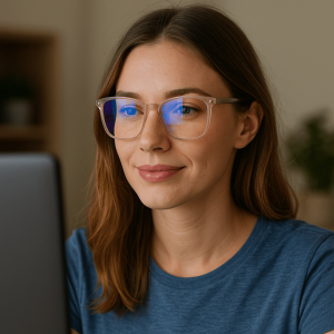 Student wearing blue light lenses from Optical Gallery PGA