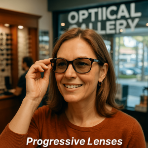 Customer enjoying clear near vision with progressive lenses in Palm Beach Gardens