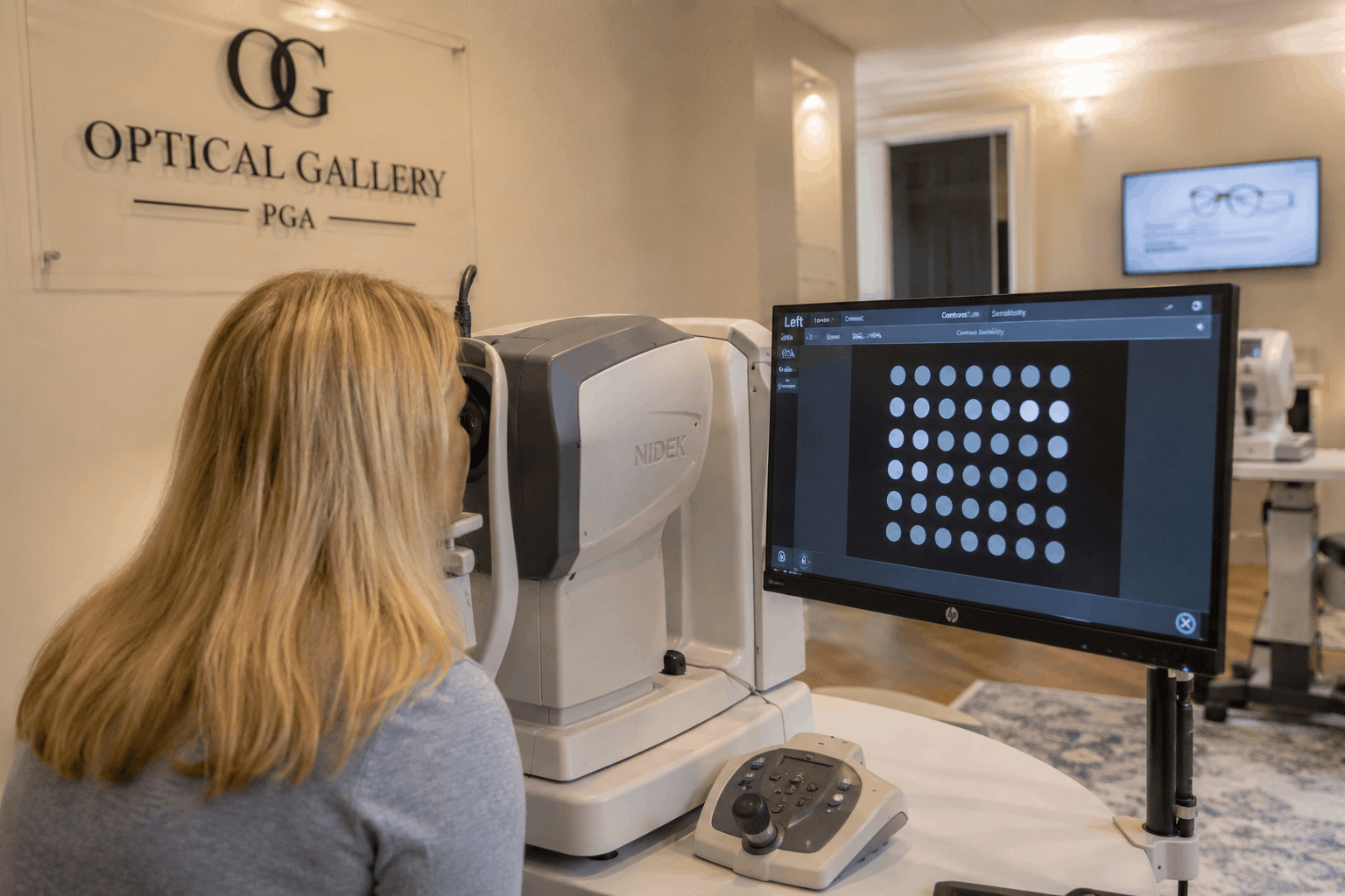 Advanced contrast sensitivity testing in Palm Beach Gardens FL at Optical Gallery PGA