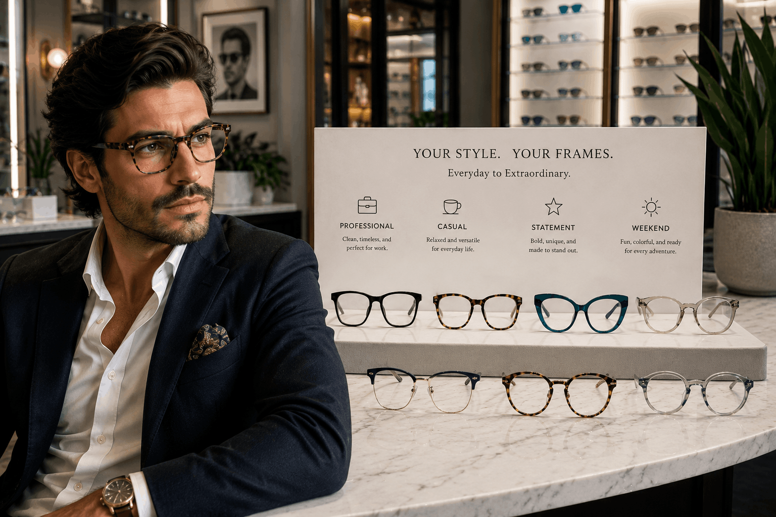 Eyewear wardrobe Palm Beach Gardens FL with distinctive designer frames