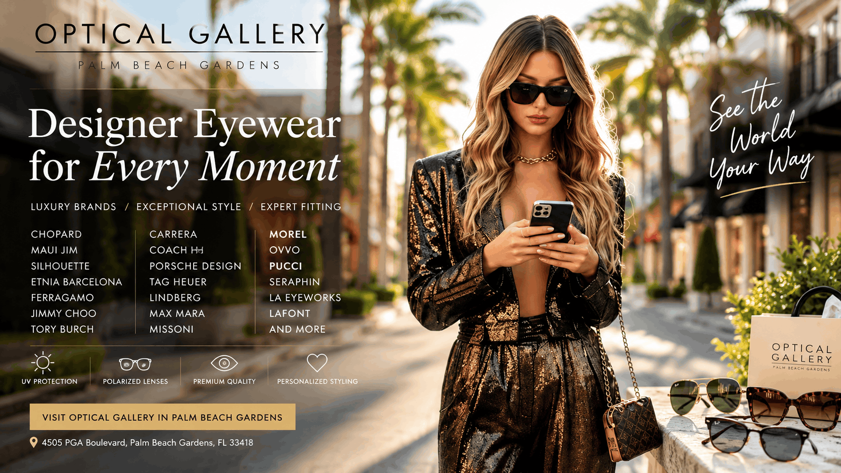 Sunglasses for Florida sunshine in Palm Beach Gardens with stylish UV-protective eyewear